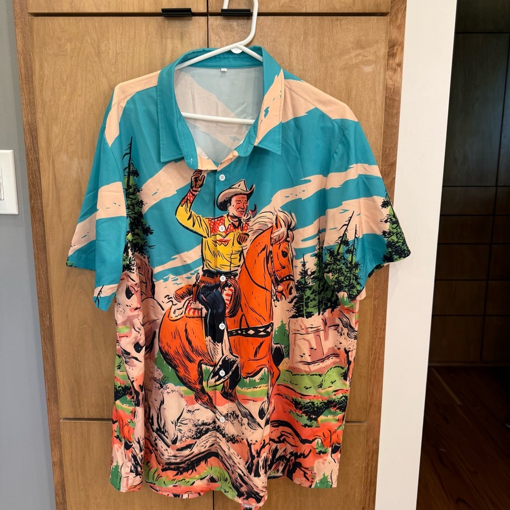 Cowboy Print Casual Button Down Shirt